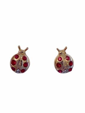 Hand Crafted Silver Ladybug Stud Earrings with Red Accents